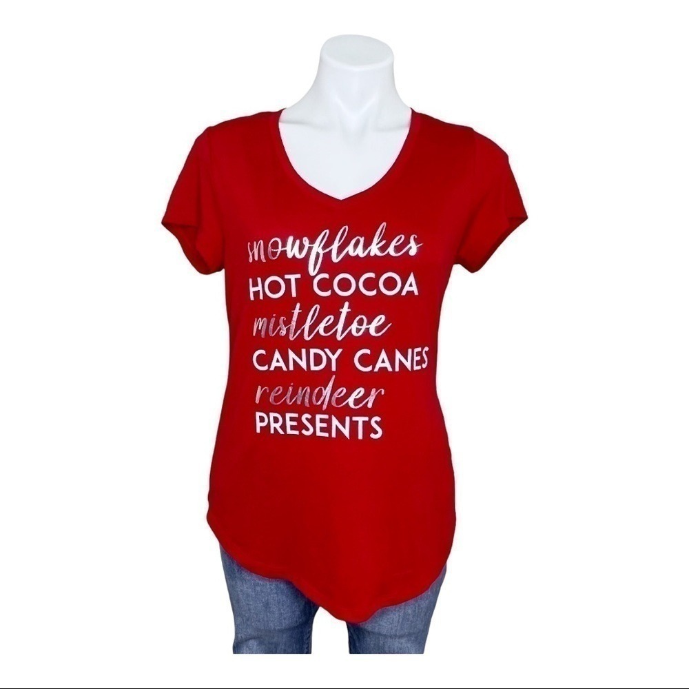 Apt. 9 Red Shirt Size S Snowflakes Hot Cocoa Candy Canes
